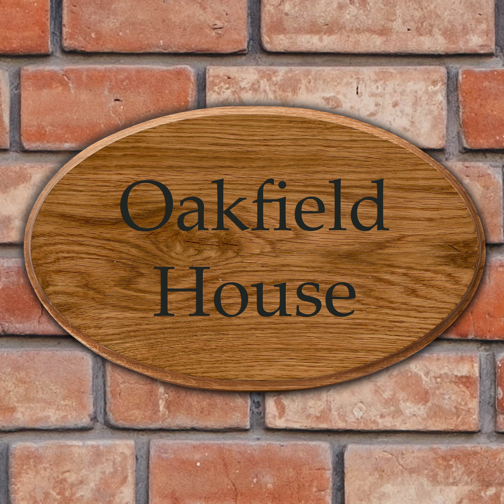 Oak Engraved Oval House Sign